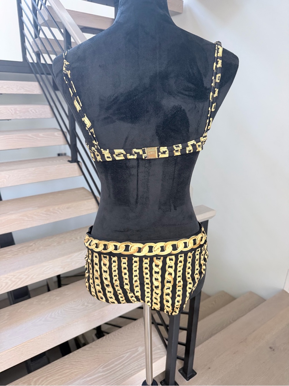 Gottex pandora Box Black & Gold Chain Print Underwire Bikini Swimsuit size 16 - Picture 7 of 8
